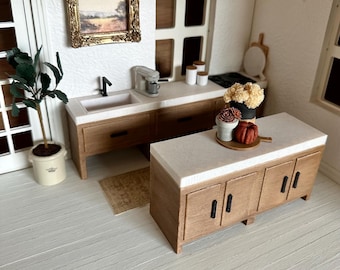 Dollhouse Miniature Kitchen Set Faux Marble Countertop and Island; 1:12 scale kitchen