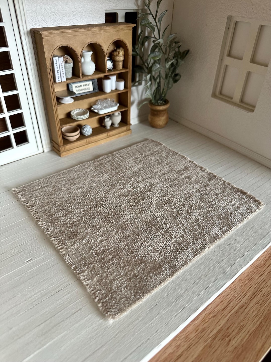 Dollhouse Miniature Beige Soft Woven Rug: Woven MINIATURE Area Carpet ...