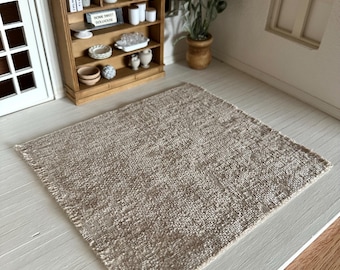 Dollhouse Miniature beige Soft Woven Rug: Woven MINIATURE Area Carpet