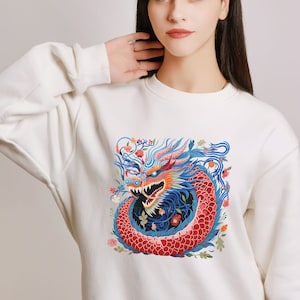 Sweat-shirt Nouvel an chinois 2024, T-shirt Année du dragon 2024, Chemise dragon, Chemise Nouvel an lunaire du zodiaque chinois, T-shirt Dragon à fleurs