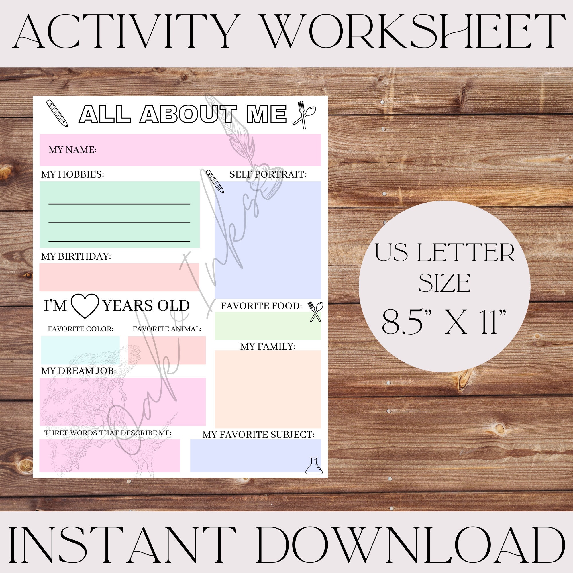All About Me Worksheet | Colorful | Printable | Kindergarten | Favorite ...