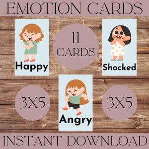Cartões Flash de Emoção | aprendendo emoções | sentimentos cartões | expressando sentimentos cartão comemorativo | Cartões Flash | Ensino em casa | 3x5 | 11 cartas | Desenho animado |
