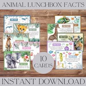 Leuke weetjes over dieren | Lunchbox-notities | kinderen | flitskaarten | leuke weetjes | dier | afdrukbaar | aquarel | School | direct downloaden | Kaarten |