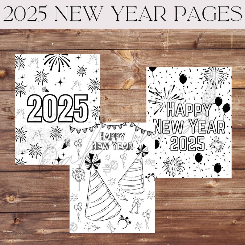 2025 New Years Coloring Pages for Kids | New Year | Printable | 3 Pages ...
