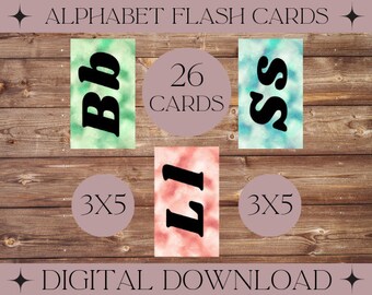 Alphabet Flash cards | ABC | Memorization | Learning letters | 3x5 | Flashcards | watercolor background | Homeschool | Learning | colorful |