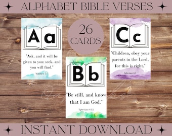 Watercolor Alphabet Scripture cards | ABC | Memorization | Bible verses | Flashcards | Sunday School | Homeschool | 4x6 | Bible study |