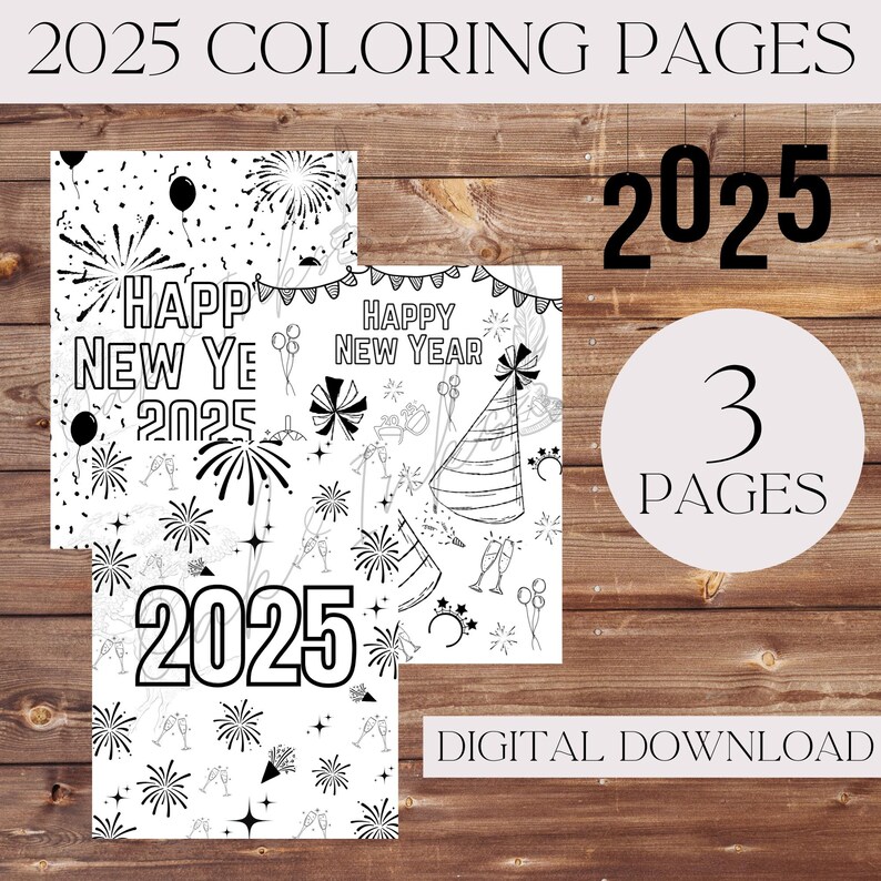 2025 New Years Coloring Pages for Kids | New Year | Printable | 3 Pages ...