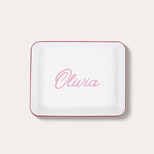 Customized Name Enamel Tray with Red Trim
