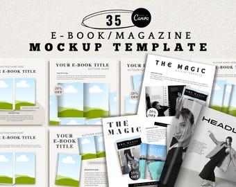 35 Ebook & Magazine Mockup Templates: Canva Editable (Digital Product)