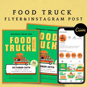 Modèle de Flyer de food truck, modèle de Flyer de festival de food truck, modèle de publication Instagram, modèle de toile modifiable