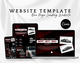 Puede incluir: Plantilla de sitio web para un negocio de alquiler, compra y venta de automóviles. La plantilla presenta un esquema de color negro y rojo con imágenes de automóviles de lujo. El texto en el sitio web dice "¿Necesitas alquilar, comprar o vender un automóvil?" y "¿Por qué elegirnos?"