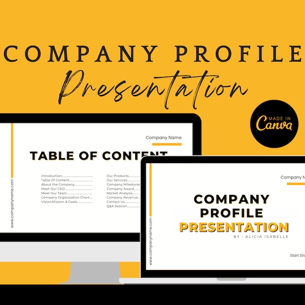 Company Profile Presentation Slide, Business Profile Presentation Slide Template, Business Presentation, Editable Canva Template