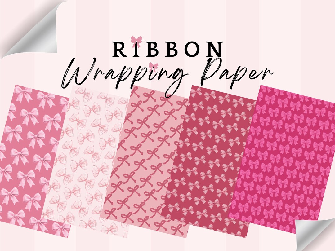 Pink Ribbon Wrapping Paper, Elegant Printable Gift Wrap (digital ...
