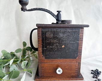 Antique Sun Manufacturing Wood Coffee Mill No. 1080-Vintage Wooden Coffee Grinder-Coffee Collector-Wooden Crank Coffee Mill