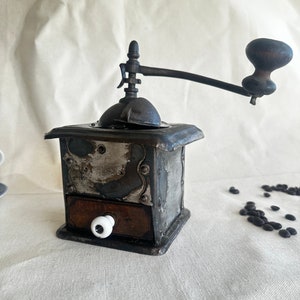Antique Coffee Grinder-Tin Metal-Vintage Coffee Grinder-French-