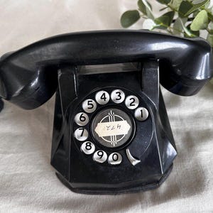 Antique MCM Black Rotary Monophone } Vintage Automatic Electric Co. } Chicago IL } 1930&#39;s  Model 40 } Bakelite Black Phone }