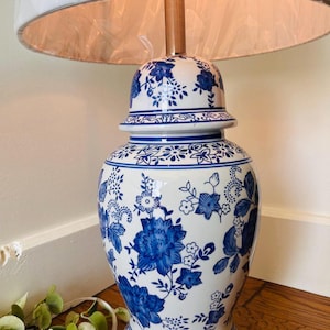 Large Tall Blue White Temple Ginger Jar Vase Chinoiserie Table