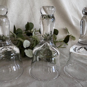 Set of 3 Small Heavy Clear Blown Glass Cloches } Bell Shaped Glass Dome } Thick Heavy Glass } Bell Jar Mini Dome } Decorative Glass Cloche }