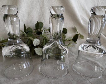 Set of 3 Small Heavy Clear Blown Glass Cloches } Bell Shaped Glass Dome } Thick Heavy Glass } Bell Jar Mini Dome } Decorative Glass Cloche }