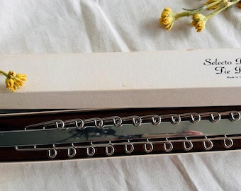 Vintage Necktie Rack } Wall mount Tie Holder Closet Organizer } Tie Rack } Silver and Wood MCM Belt Scarf Tie Holder } Closet Organization }