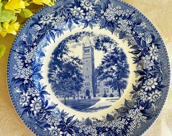 TRANSFERWARE PLATE ~ Wedgwood ~ Gettysburg College Blue White ~ Commemorative Plate ~100th Anniversary ~ 1st Edition ~ 1930s Glatfelter Hall