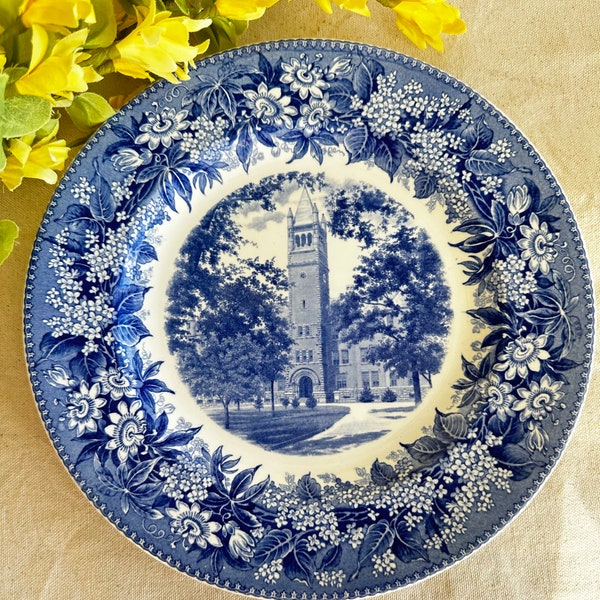 TRANSFERWARE PLATE ~ Wedgwood ~ Gettysburg College Blue White ~ Commemorative Plate ~100th Anniversary ~ 1st Edition ~ 1930s Glatfelter Hall