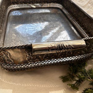 Castilian Imports Vintage Large Brass Tray with Ornate Detailing } Large Handled Serving Tray Silver with Ornate Carvings and Pierced Detail