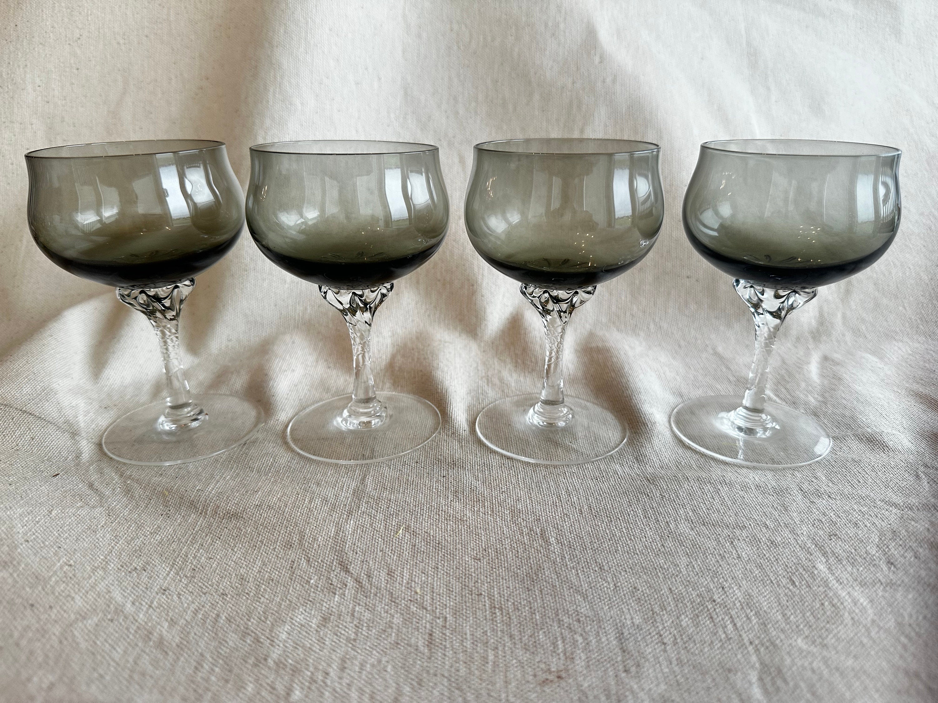 Set of 4 Sasaki Coronation Crystal Smoke Twisted Stem Cordial