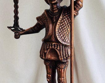 Cast Bronze Standing Solider Figurine } Decorative Man with Sword and Spear } Roman Male Soldier Statue }Metal Gladiator }Warrior Figurine }