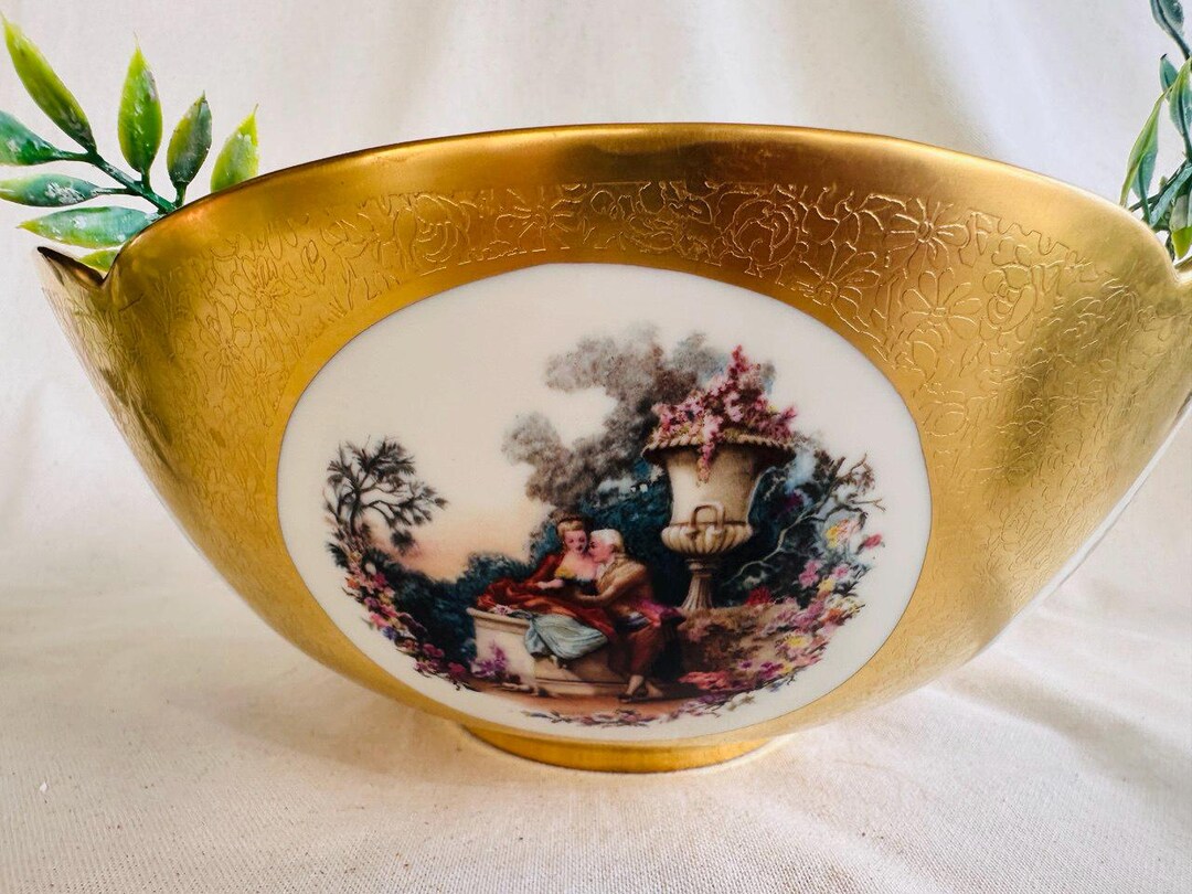 Vintage Pickard China Gold Encrusted Console Bowl Gold Daisy Rose ...