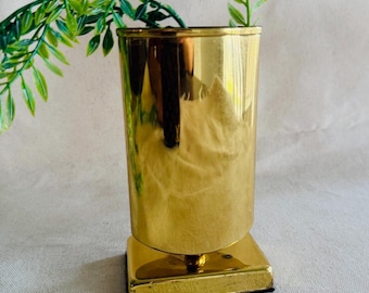 Vintage MCM Polished Gold Desk Accessory } Eyeglass Holder Stand { Pencil Pen Holder } Square Weighted Bass } Eyewear Sunglass Stand }
