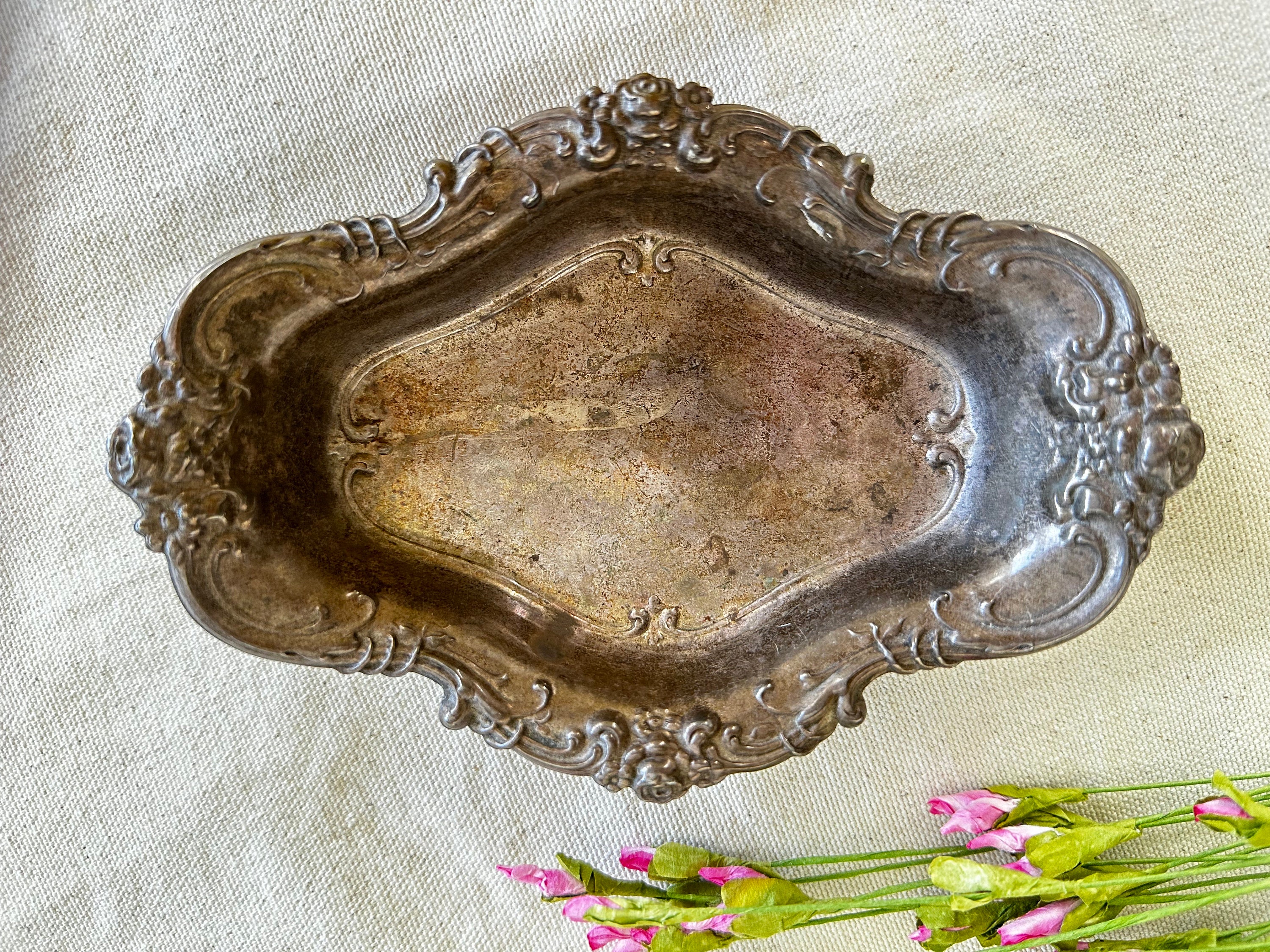 Wallace Sterling Silver Candy Dish Antique Silver Nut Dish Royal Rose  Pattern Trinket Dish Vintage Silver Wallace 4114