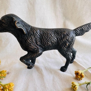 Bronze Pointing Hunting Dog } English Setter Art Sculpture Figurine } Bird Dog Irish Setter } 10&quot; x 5.75&quot; } Cast Bronze Pointer Dog } Statue