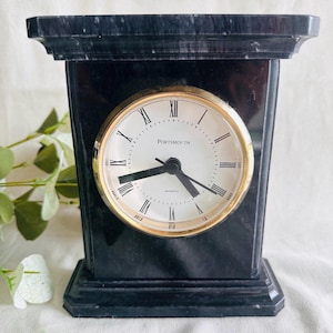 Vintage Dark Green Blue Marble Desk Clock } Portsmouth Quartz Marble Desk Clock } Shelf Clock } Mantel Clock }