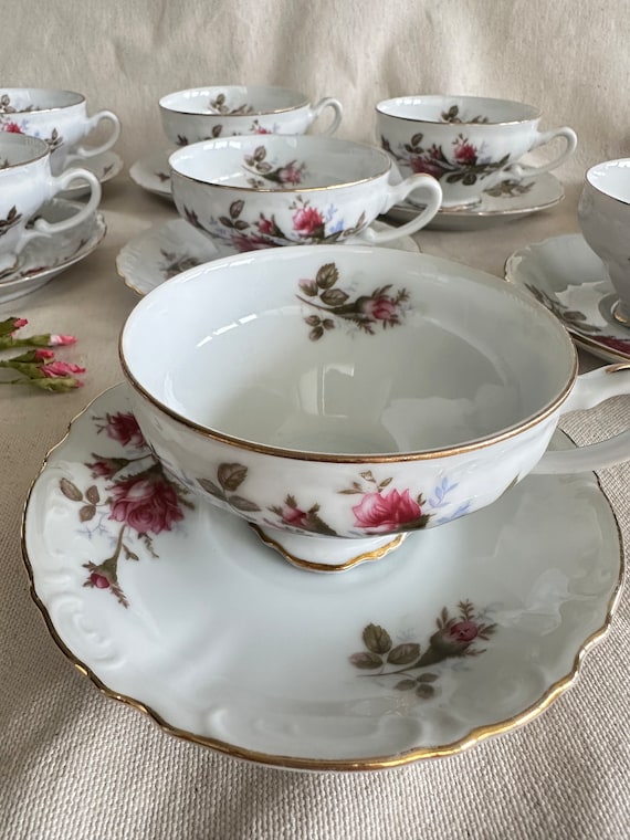 Royal Rose Fine China Made in Japan-floral Teacups-red Roses-gold