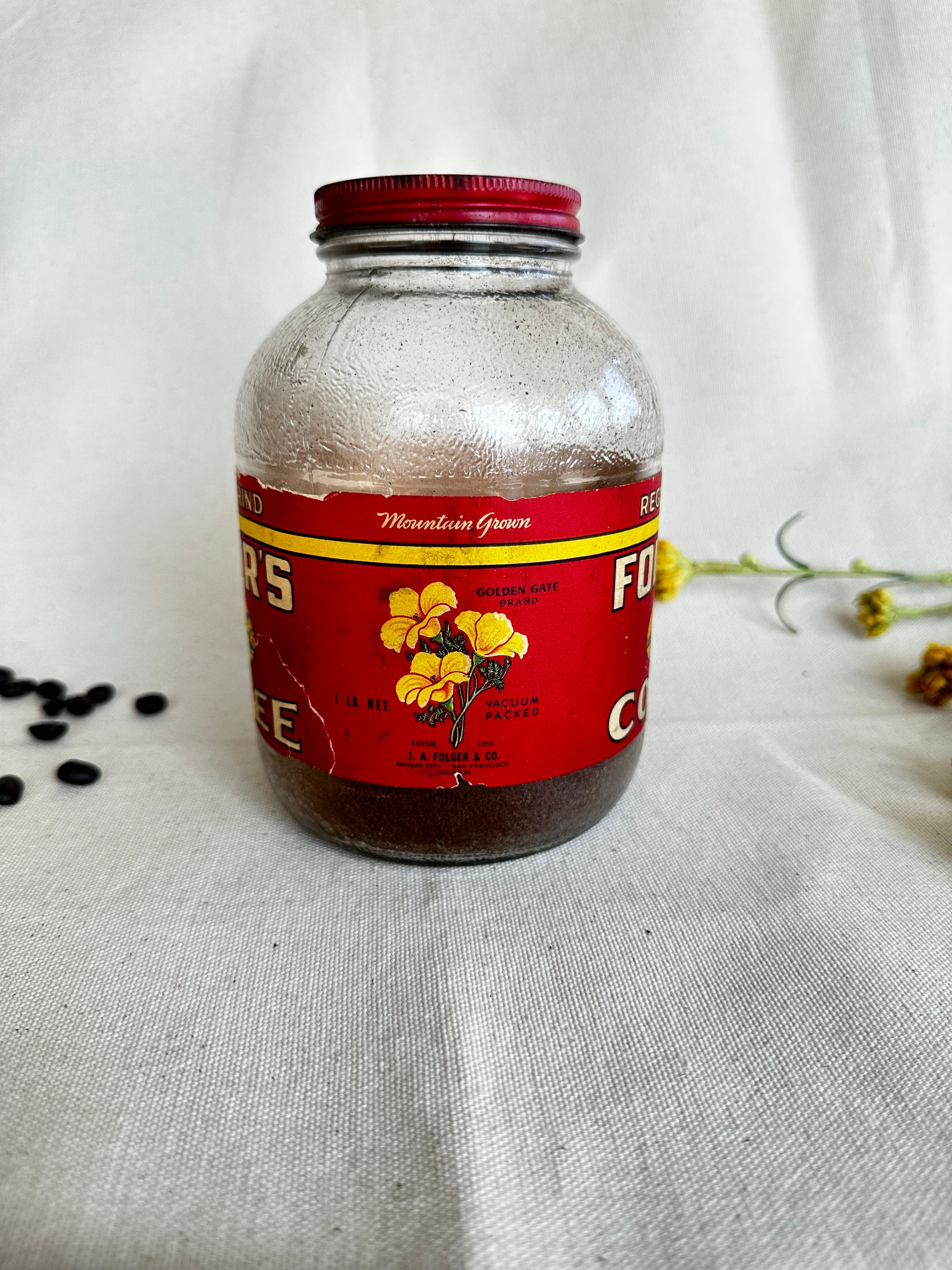 Antique Glass Folgers Jarvintage Glass Jar1pd Coffee Jarfarmhouse