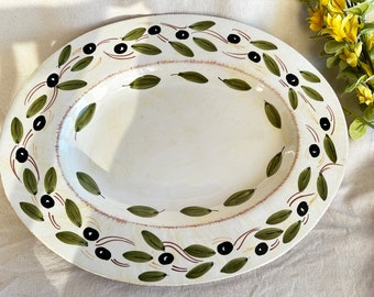 Black Olive Hand Painted Platter Made in Italy } Ceramic Serving Tray Olive Branch and Leaves } French Country Decor } Serving Ware }