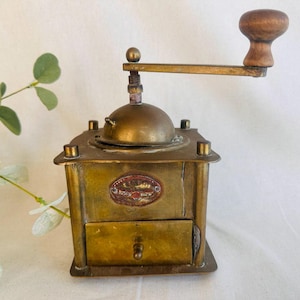 Vintage Rekord Brass Coffee Grinder } Gold Color Coffee Burr } Coffee Mill Wood and Brass } Antique Coffee Grinder } Coffee Enthusiast }