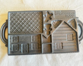John Wright The Gingerbread House Cast Iron Baking Pan Double Sides } Antique Cast Iron Mold } Cookie Bakeware } Vintage Cast Iron }