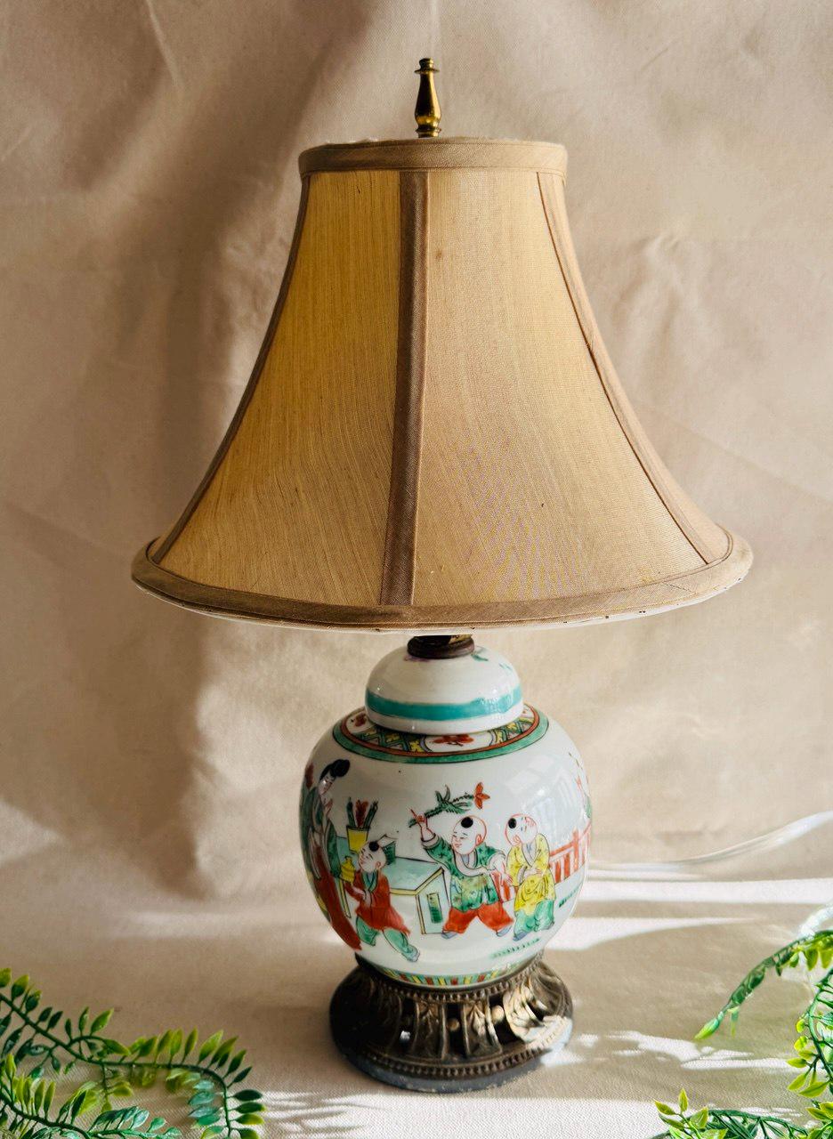 Antique Chinese Porcelain Ginger Jar Table Lamp Famille Verte