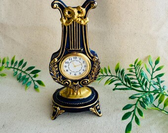 F11激安早い者勝ち✨ 希少品　ジャンルーレ 置き時計 ゴールド アンティーク Vintage Cobalt Blue and Gold Miniature Clock } Franklin Mint