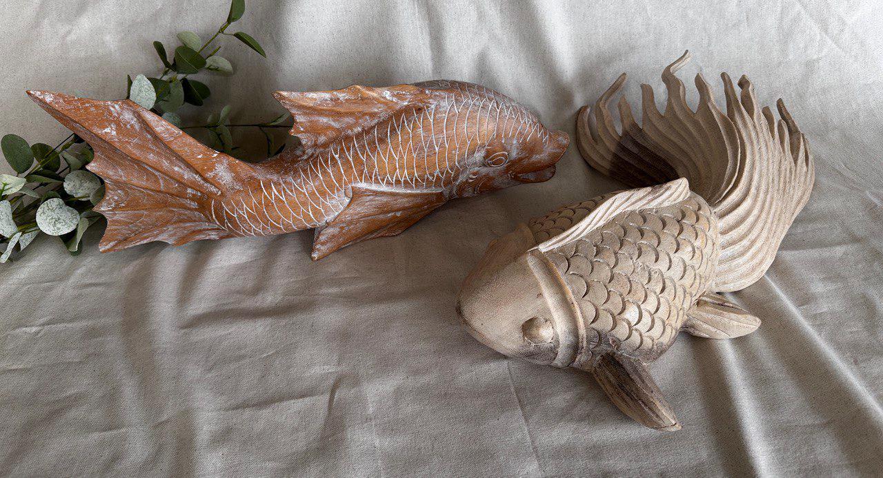 大割引 Antique Japanese Fish Fortune Good } Koi Wood Carved Hand アンティーク雑貨