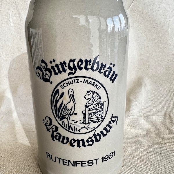 Rutenfest Ravensburg 1981 Beer Mug } 1 Liter Beer Mug } Burgerbrau Brewery } Schutz-Marke } Vintage Heavy Large Beer Mug } German Beer Mug }