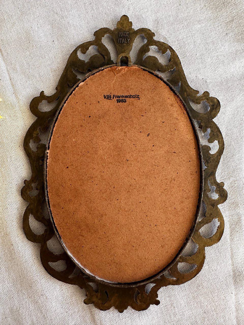 Vintage Brass Ornate Frame } Made in Italy } Floral Oval on