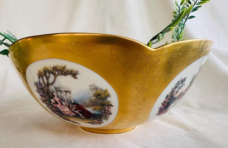 Vintage Pickard China Gold Encrusted Console Bowl Gold Daisy Rose ...