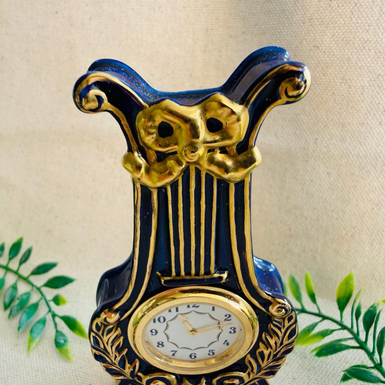 Vintage Cobalt Blue and Gold Miniature Clock } Franklin Mint