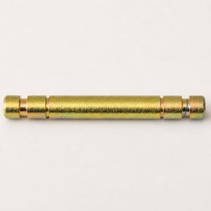 May include: A cylindrical metal pin with a yellow zinc-plated finish. The pin features a smooth central shaft flanked by two distinct grooved sections on each end, terminating in flat, circular caps. The surface has a metallic, iridescent sheen.