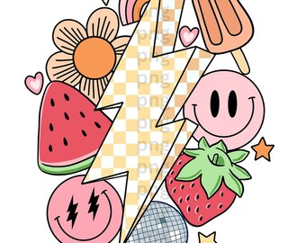 Png de verano retro, diseño de camisa de playa, vibraciones de playa png, relámpago a cuadros, sublimación sonriente retro, sublimación de verano, png para camisetas