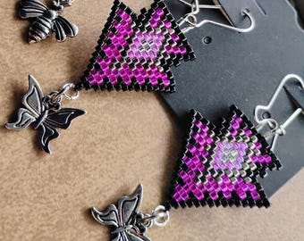 Beaded Arrow Earrings Magenta Butterfly || Native Beadwork || Handmade Dangle Earrings
