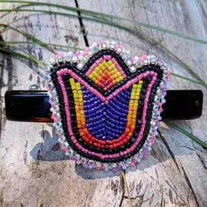 Beaded Flower Barrette || Native Beadwork Floral Barrette || Seed Bead Flower Hair Clip
